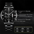 Montre à quartz noire en acier inoxydable de luxe avec calendrier