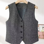 Gilet style britannique rétro pour femme / Coupe slim / Décontracté