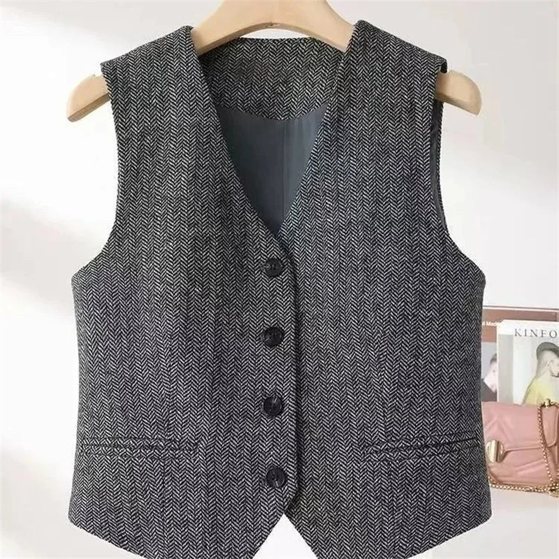 Chaleco Estilo Británico Retro para Mujer /Slim Fit /Casual