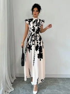 Robe élégante noir et blanc pour femme, pour le travail ou les rendez-vous