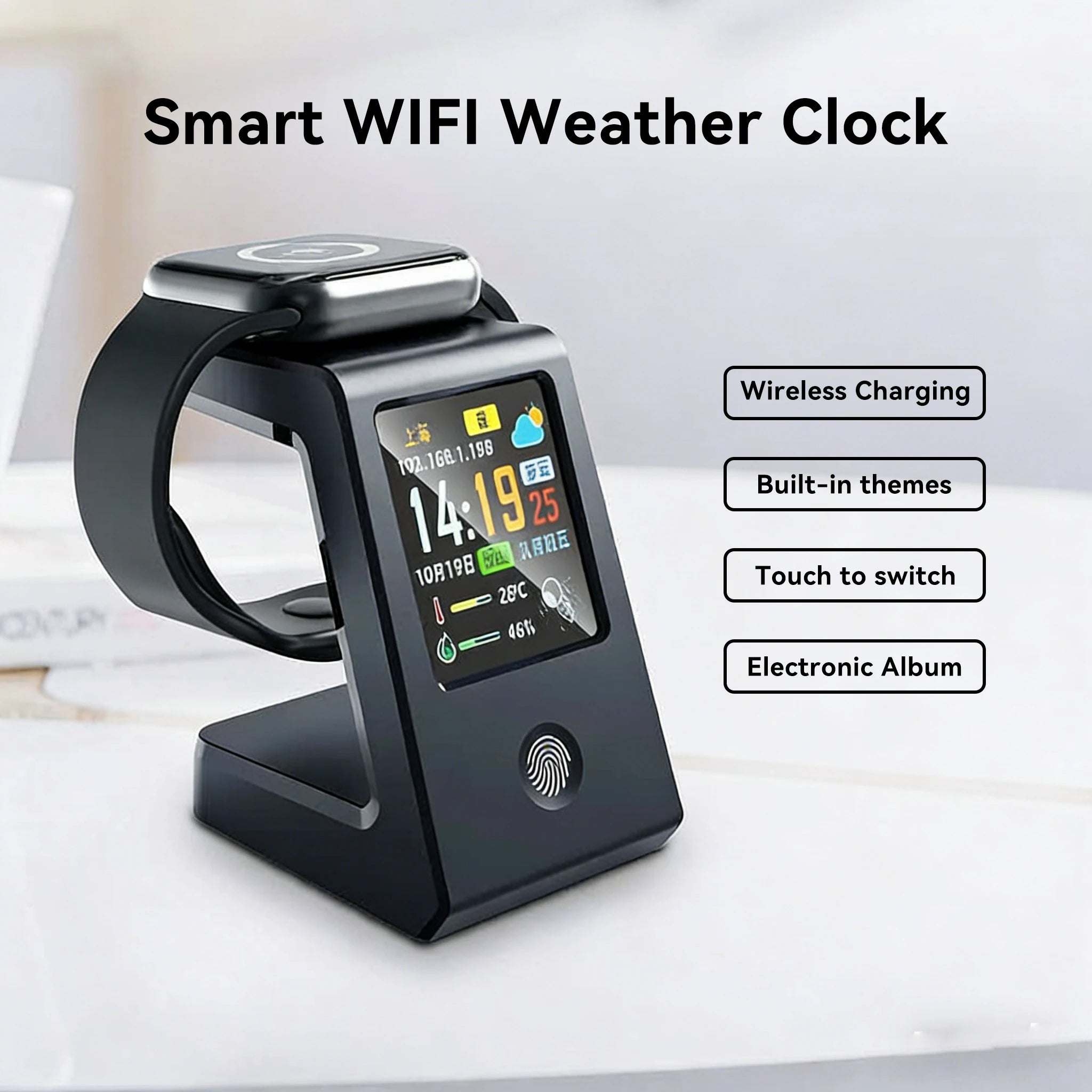 Reloj de Mesa Digital WiFi con Carga Inalámbrica para Relojes