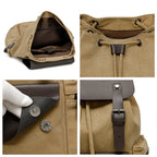 Sac à dos en toile pour homme, style rétro, cordon de serrage, rabat