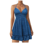 Robe longue bohème florale sans manches col en V mode