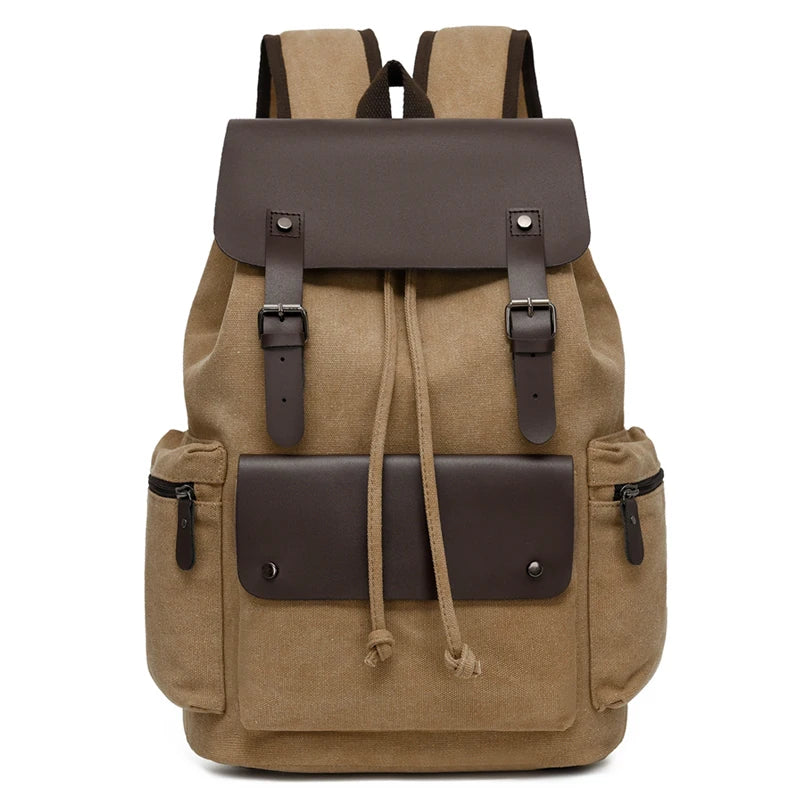 Mochila Canvas Hombre Laptop Retro Cordón Tapa Abatible
