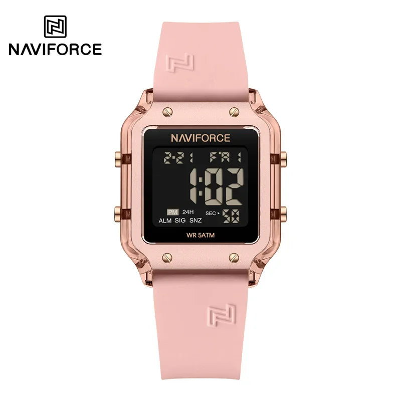 Reloj Digital Multifunción NAVIFORCE NF6105 Para Mujer con Correa de Silicona Resistente al Agua