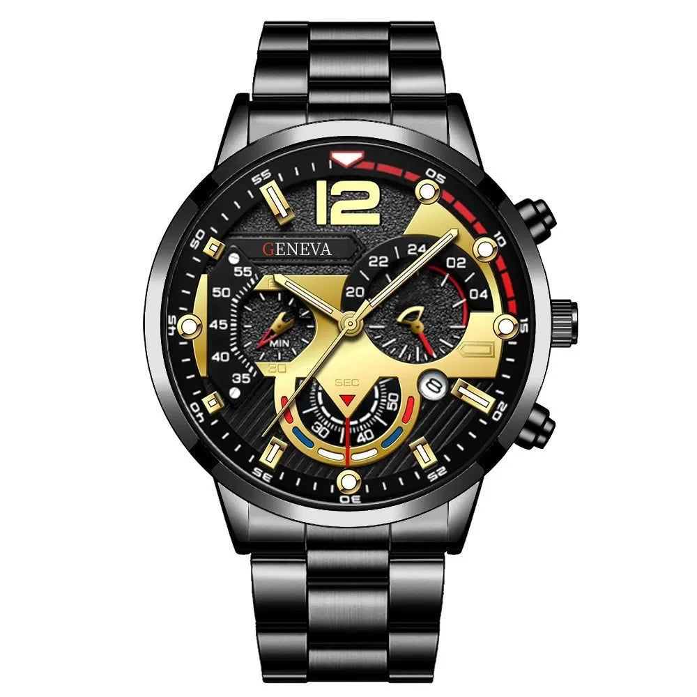 Men's Luxury Stainless Steel Quartz Watch with Calendar
