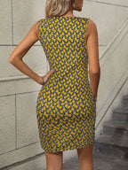 Robe sans manches florale col en V taille haute