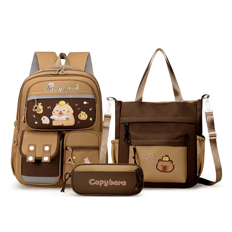 Mochila Escolar Kawaii Capybara – Set 3 Piezas para Niñas