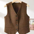 Gilet style britannique rétro pour femme / Coupe slim / Décontracté