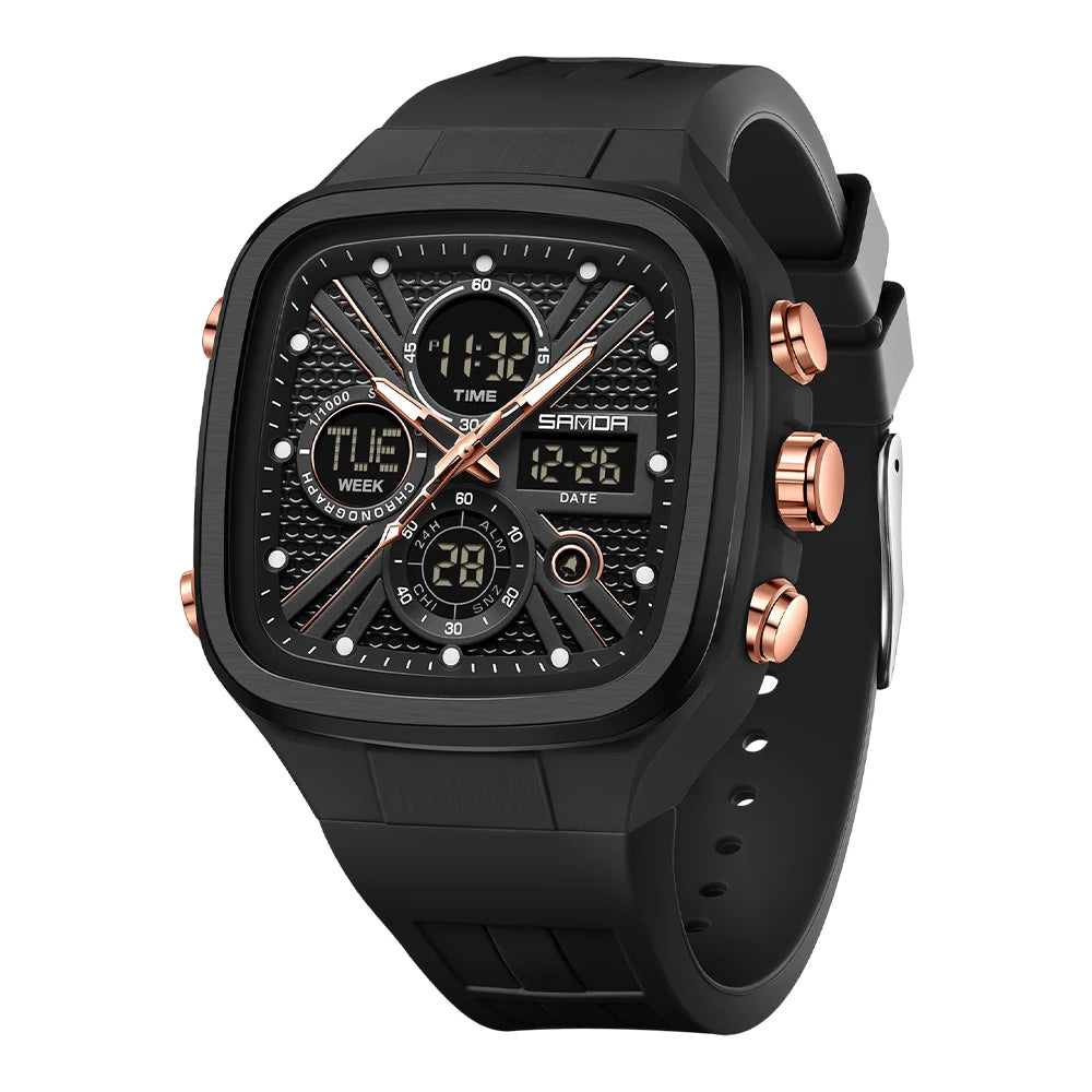 Reloj Deportivo SANDA 6387 Cuadrado Analógico Digital Para Hombre con Cronómetro