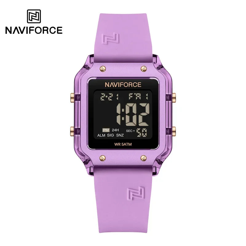 Reloj Digital Multifunción NAVIFORCE NF6105 Para Mujer con Correa de Silicona Resistente al Agua