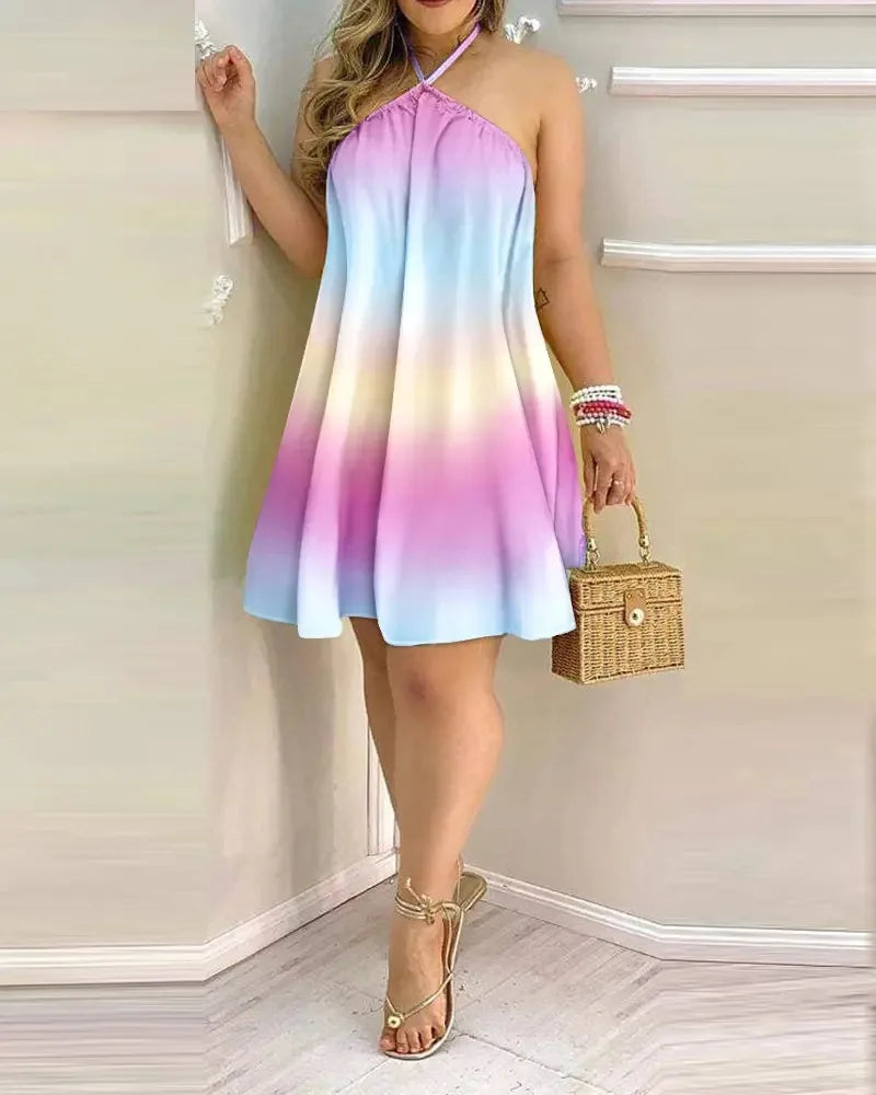 Boho Floral Backless Halter Dress