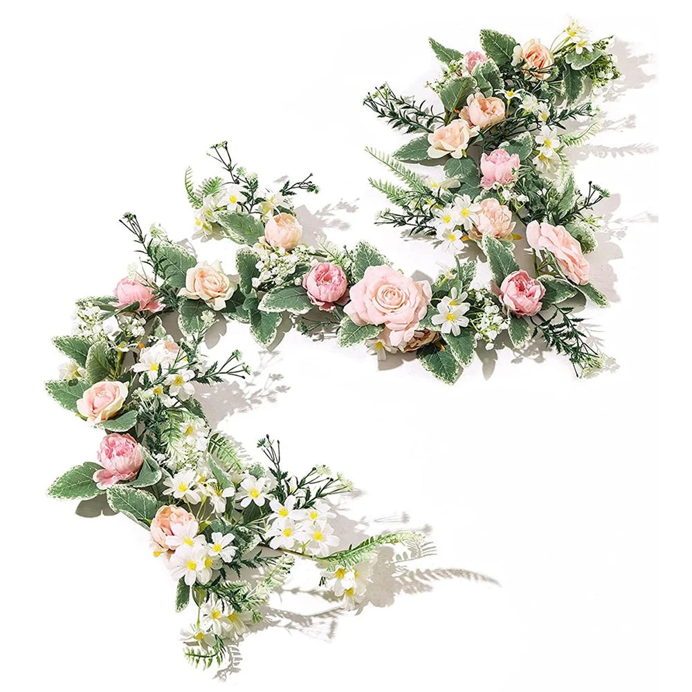 Guirnalda de Flores Artificiales 175cm Rosas Peonías y Margaritas