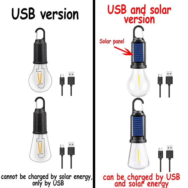 Bombilla LED Solar Recargable Para Camping Carpa y Senderismo