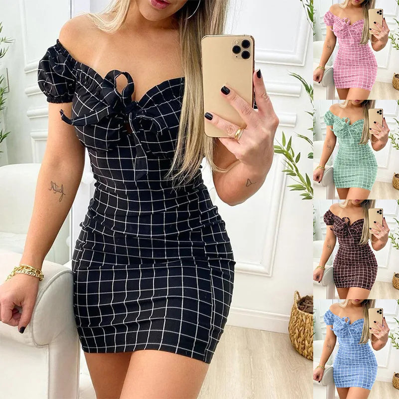 Sexy Fitted Plaid Wrap Mini Dress