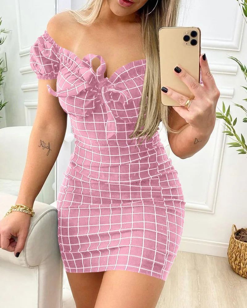 Sexy Fitted Plaid Wrap Mini Dress