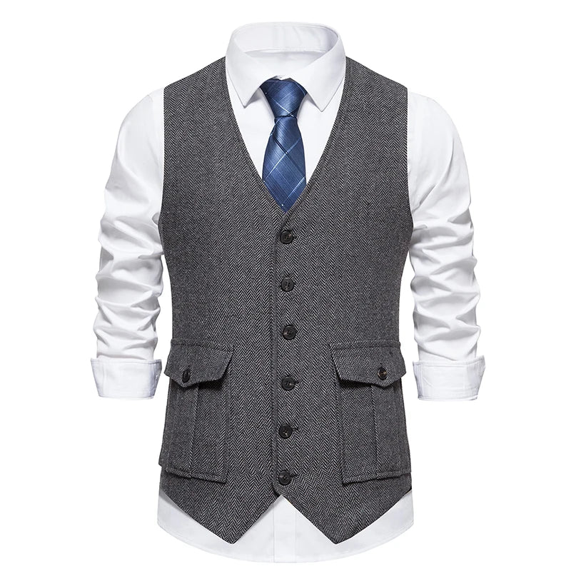 Chaleco de Traje Hombre Tela Espiga Formal