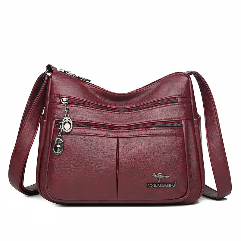 Bolso Cuero Suave Lujo Multipocket Cruzado Alta Calidad