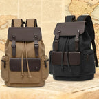 Sac à dos en toile pour homme, style rétro, cordon de serrage, rabat
