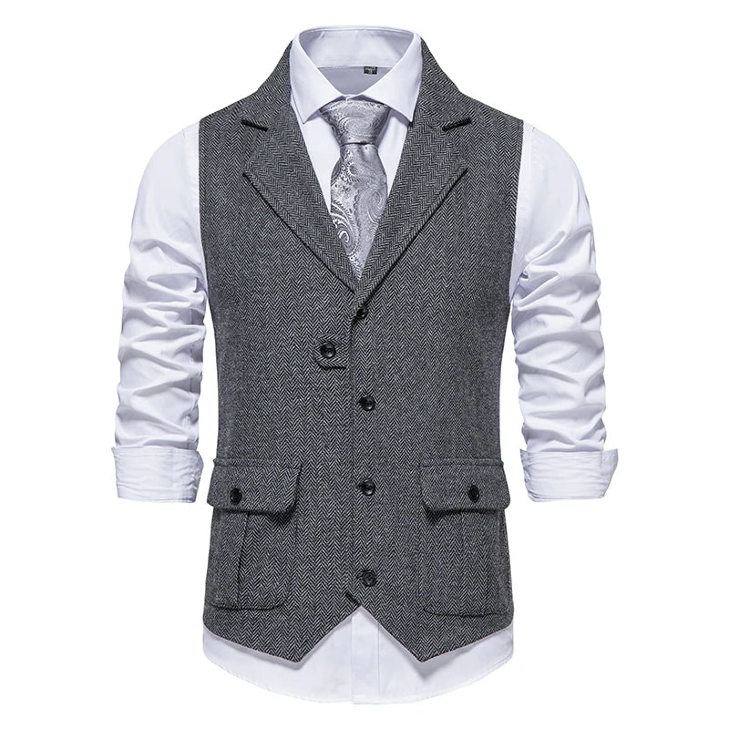 Chaleco de Traje Hombre Tela Espiga Formal