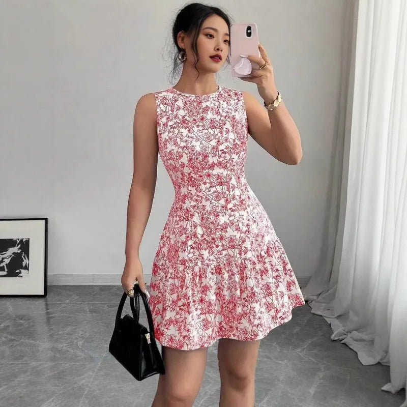 Casual Ruffle Floral Sleeveless A-Line Mini Dress