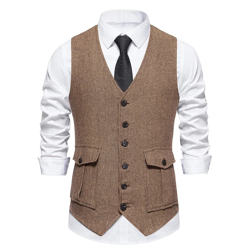 Chaleco de Traje Hombre Tela Espiga Formal