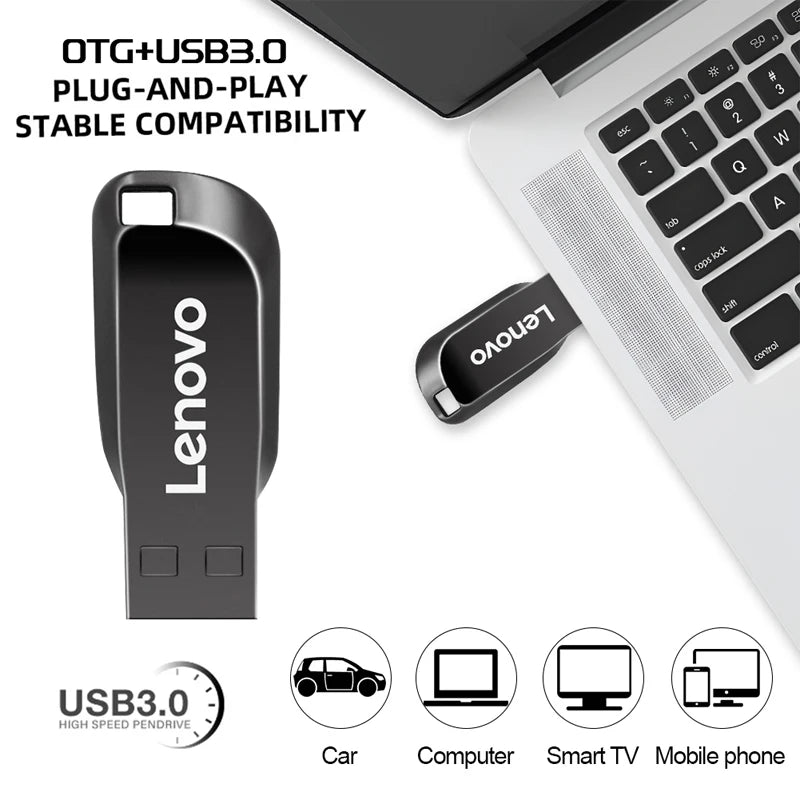 Memoria USB 3.0 Lenovo Metálica de Alta Velocidad, Hasta 512GB