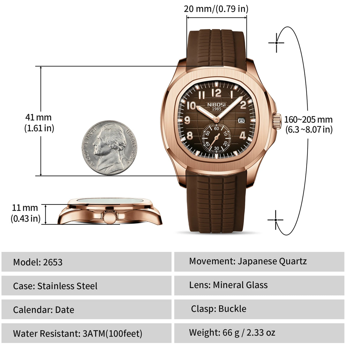 Reloj de Cuarzo NIBOSI AQUANAUT 2653 Para Hombre, Resistente al Agua, Luminoso con Fecha Automática