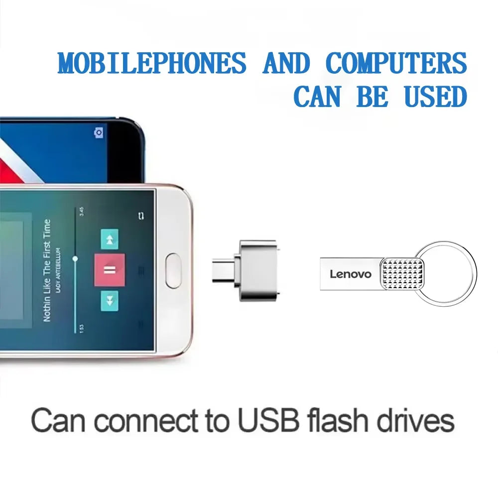 Memoria USB Lenovo Mini Metálica de 32GB, 64GB y 128GB, Plateada, con Llavero Gratis