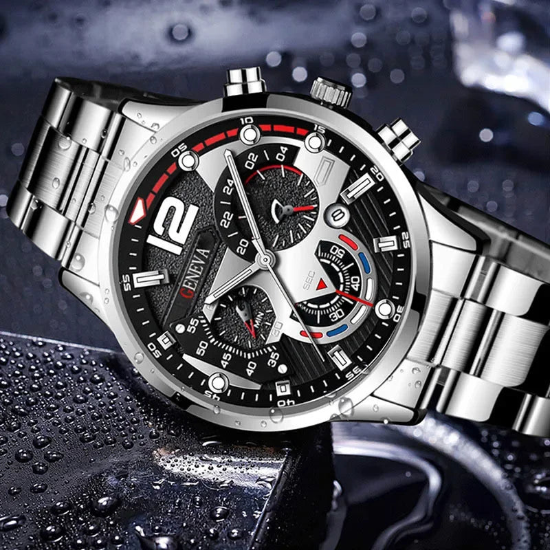 Men's Luxury Stainless Steel Quartz Watch with Calendar