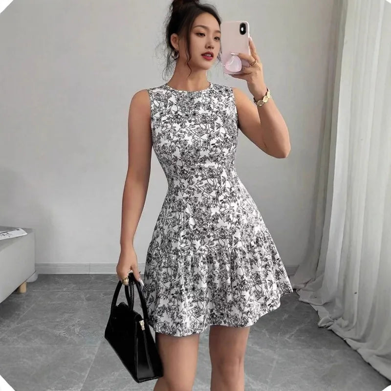 Casual Ruffle Floral Sleeveless A-Line Mini Dress