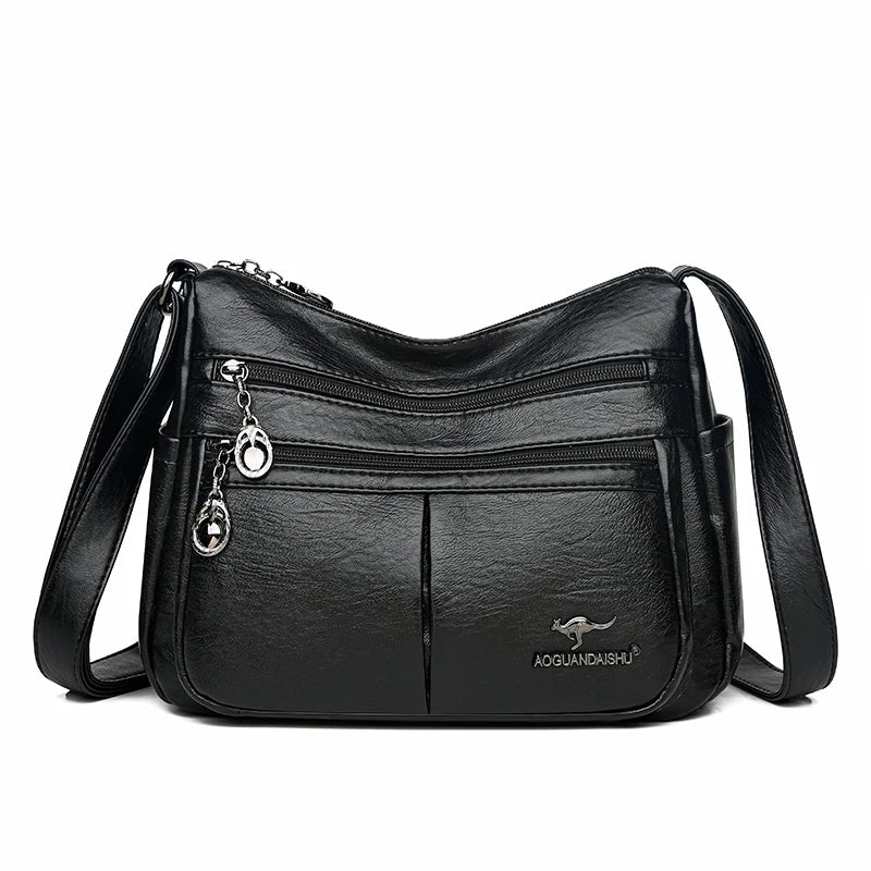 Bolso Cuero Suave Lujo Multipocket Cruzado Alta Calidad