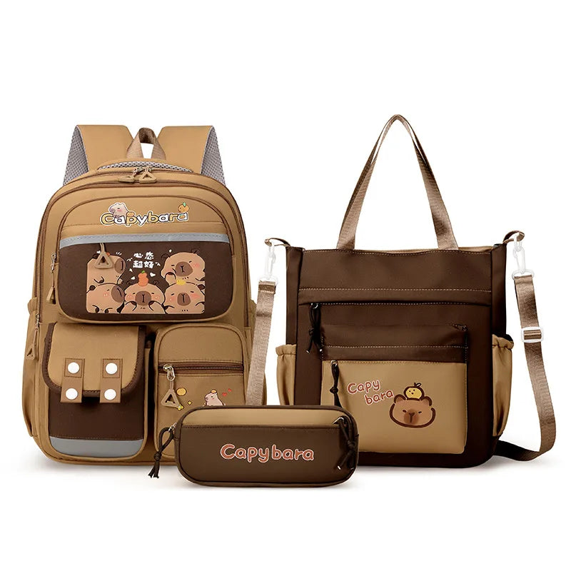 Mochila Escolar Kawaii Capybara – Set 3 Piezas para Niñas