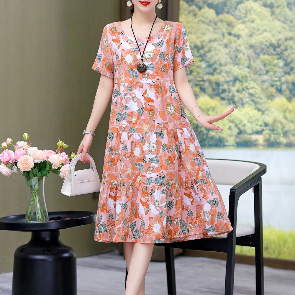 Casual Short Sleeve Crew Neck Loose Dress