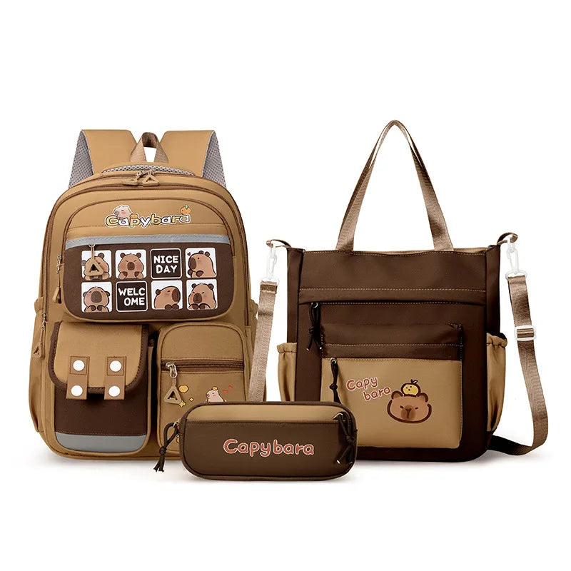 Mochila Escolar Kawaii Capybara – Set 3 Piezas para Niñas