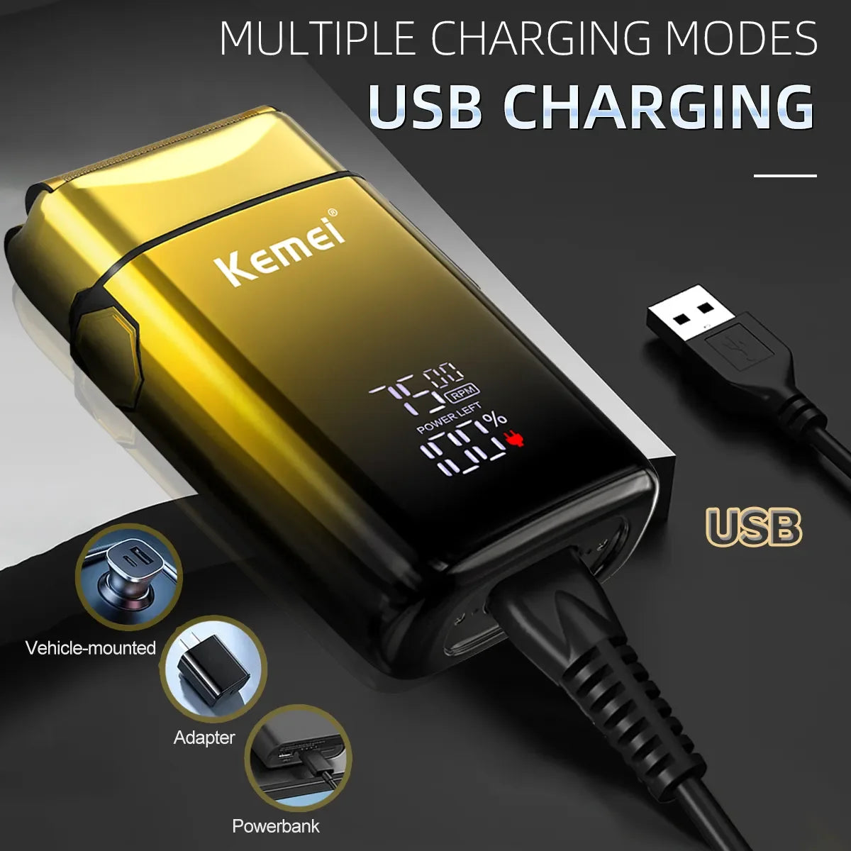 Afeitadora Eléctrica Kemei KM-TX10 Pantalla LCD Recargable USB