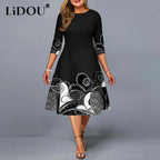 Robe Femme Grande Taille Trapèze Manches 3/4 Style Folk Chic Soirée