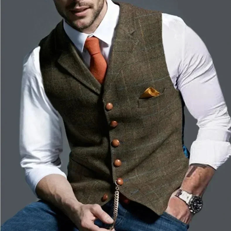 Chaleco Casual Clásico Hombre Tela Tweed Espiga Slim Fit