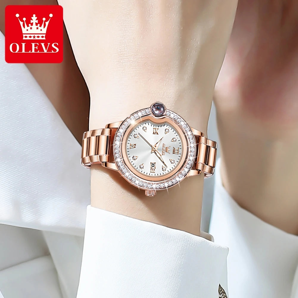 Reloj OLEVS de Lujo con Diamantes y Fecha Automática para Mujer
