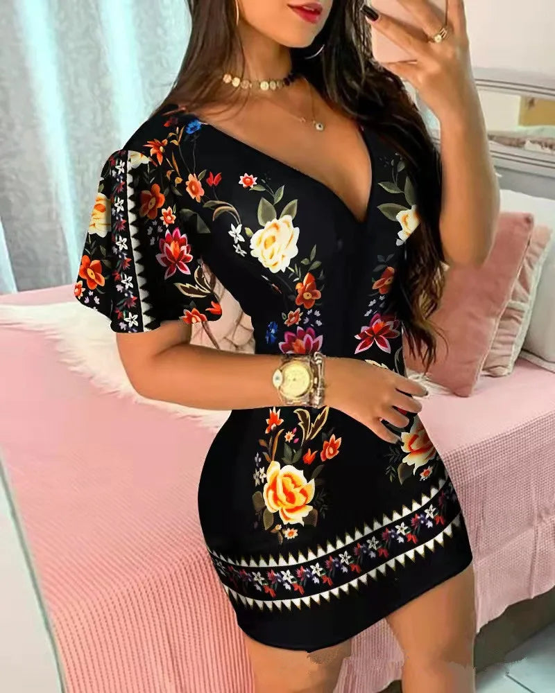 Vestido Mini Bodycon Floral Elegante Mujer