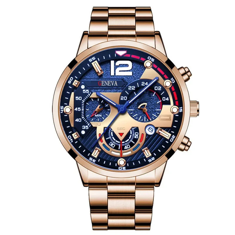 Men's Luxury Stainless Steel Quartz Watch with Calendar