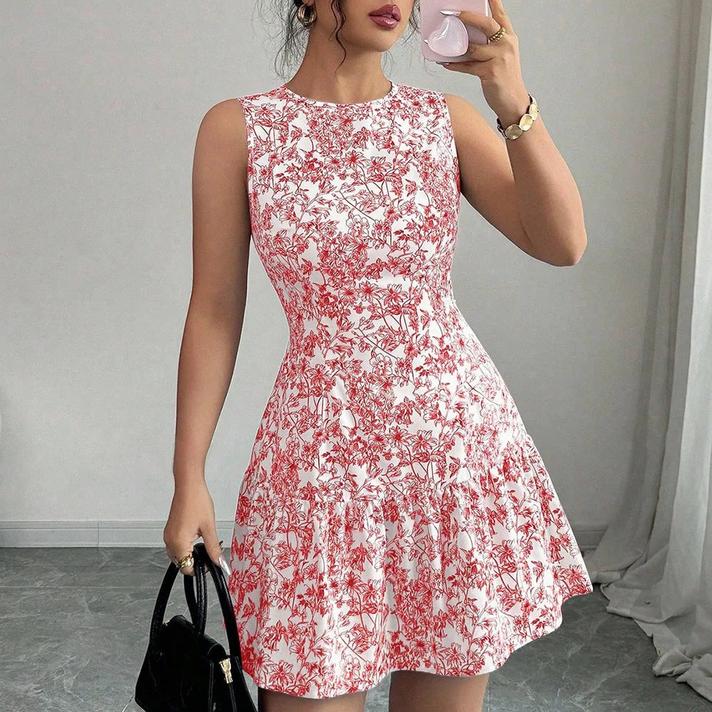 Casual Ruffle Floral Sleeveless A-Line Mini Dress