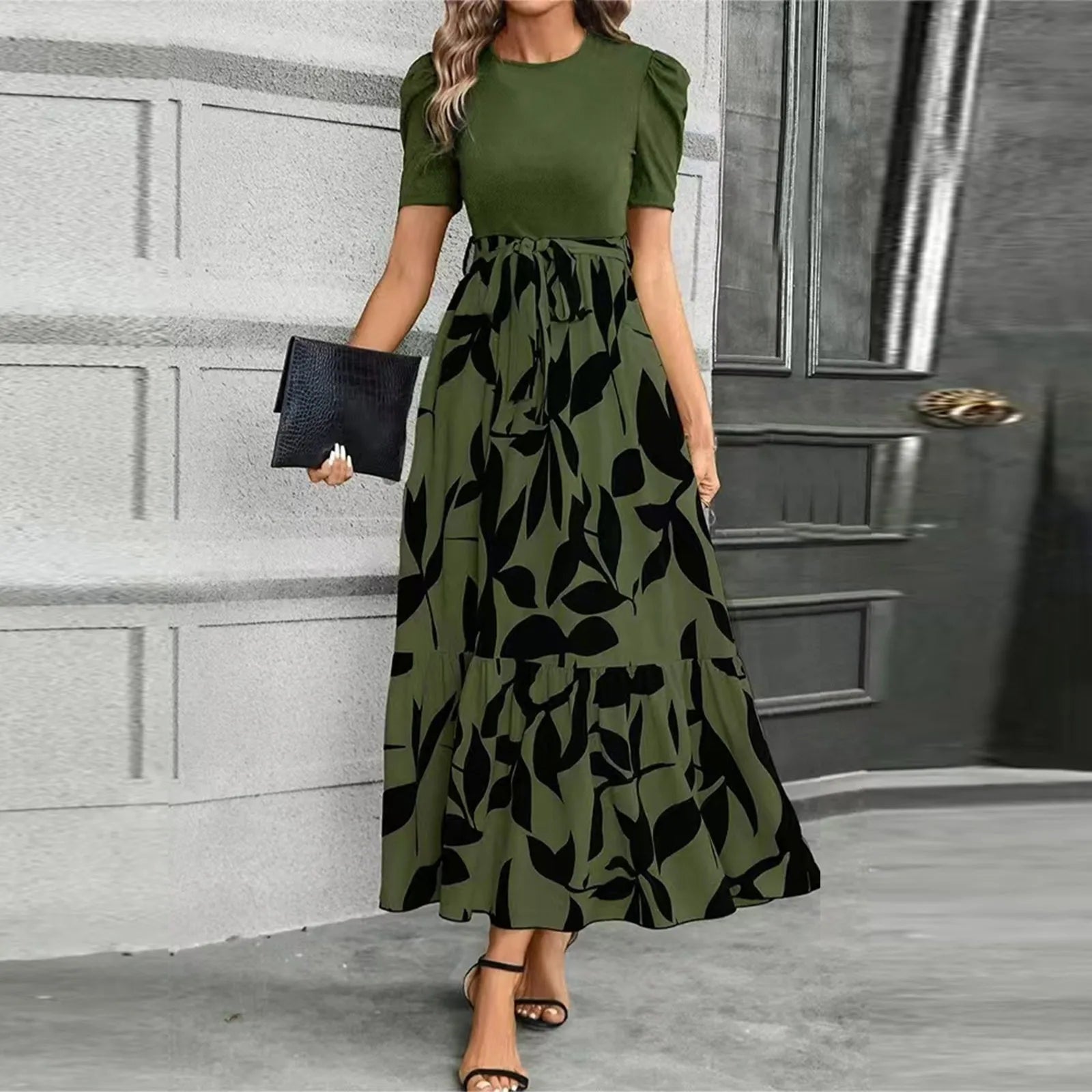 Elegant Lace Fitted Waist Office Dress