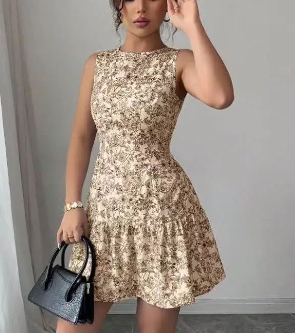 Casual Ruffle Floral Sleeveless A-Line Mini Dress
