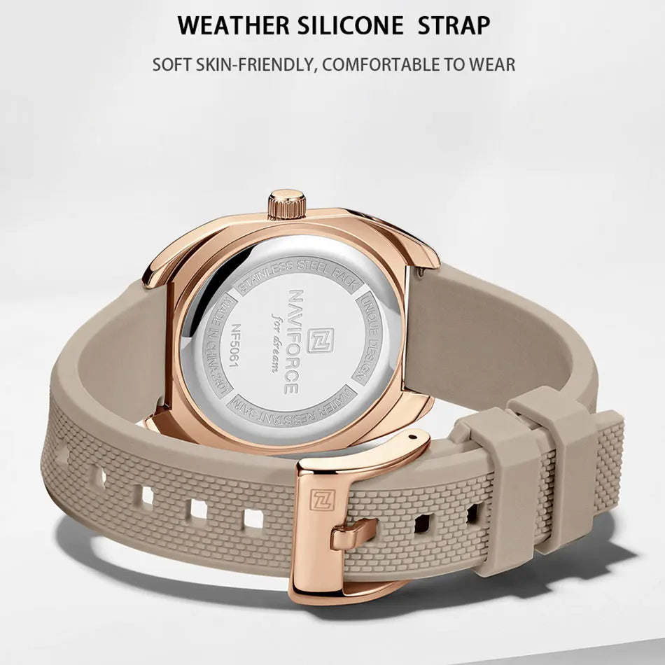 Reloj de Cuarzo NAVIFORCE NF5061 Para Mujer con Esfera Poligonal, Correa de Silicona