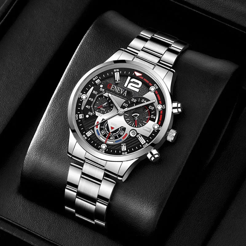 Men's Luxury Stainless Steel Quartz Watch with Calendar