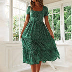 Robe longue vintage imprimé floral manches bouffantes