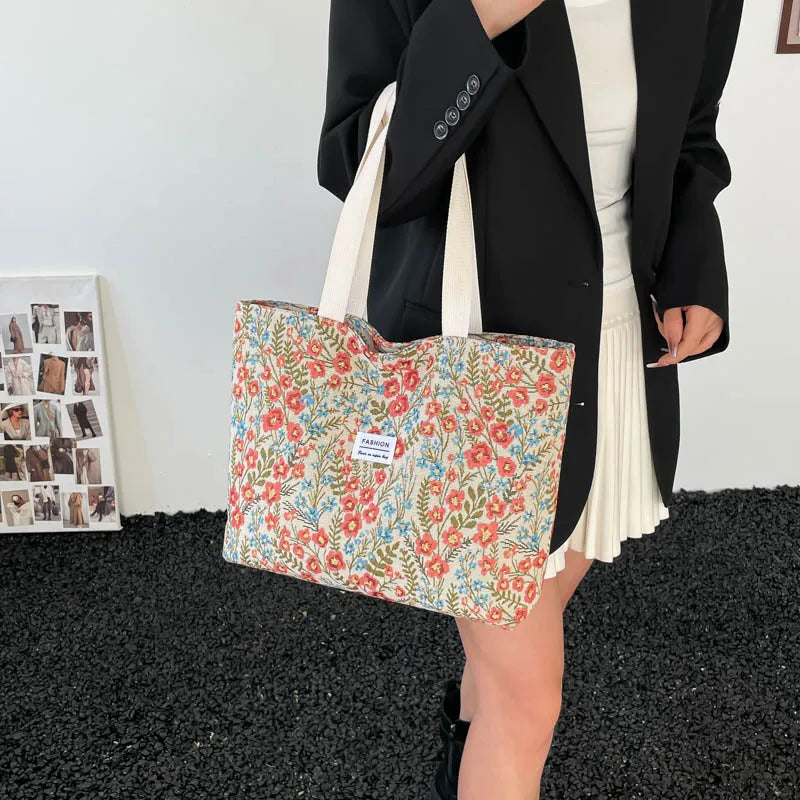 Bolso Tote Mujer Pana Estilo Hombro Universidad
