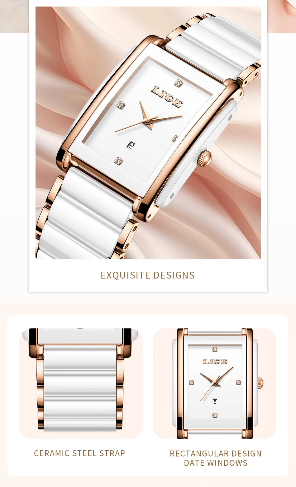 Montre LIGE LG89188 2026 Bracelet en céramique Résistante à l'eau