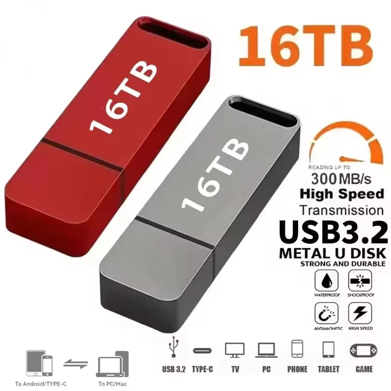 Pen Drive Original 16TB USB 3.2 Alta Velocidad Tipo C Metal